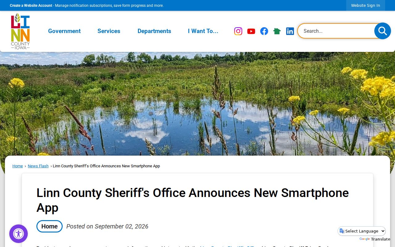Official Linn County Sheriff app page listing public service features